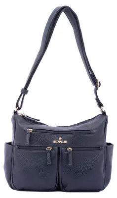 Image de Sac bandoulière pour femme, marque B Cavalli, en simili cuir noir, avec poches zippées et bandoulière réglable