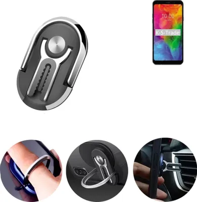 Produktbild von K-S-Trade 3in1 Smartphone-Ring Handy-Ring kompatibel mit LG Electronics Q7+ Fingerhalterung  Handyring Tischständer Lüftungsgitter-Halterung Tisch