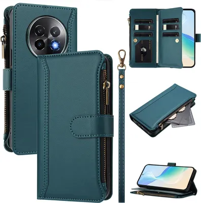 Produktbild von Handyhülle für Realme 13 Pro/Realme 13+ Reißverschluss Geldbörse Kunstleder Klapphülle mit Kartensteckplatz, Ständer, Handschlaufe Grün