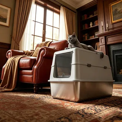Produktbild von Edelstahl Katzenklo XXL mit Deckel, Doppeltür, 60 × 40 × 42 cm, Geschlossenes Katzentoilette mit Schaufel Fußpedal, Leicht zu Reinigen, Auslaufsicher