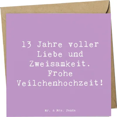 Produktbild von Mr. & Mrs. Panda Klappkarte Spruch 13. Hochzeitstag Veilchenhochzeit - Lavendeltraum - Geschenk, faltkarte, Grußkarte, Glückwunschkarte, persönliche Andenken, Geschenke