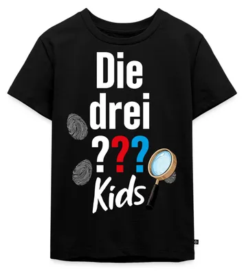 Produktbild von Spreadshirt Die Drei Fragezeichen Kids Logo und Gadgets Kinder Premium T-Shirt, 134/140 (8 Jahre), Schwarz