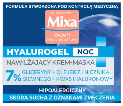 Obrázok produktu pre Nocná Krémová Maska Mixa Hyalurogel s obsahom Kyseliny Hyalurónovej 50ml