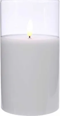 Produktbild von Deko-LED-Kerze aus Glas 7,5x12,5cm, batteriebetrieben, weiß