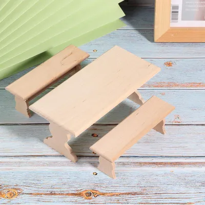 Image de 1/12 Maison de Poupée Miniature Meubles en bois Table Banc Modèle Set AccessoiresTable