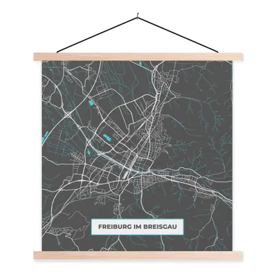 Produktbild von MuchoWow® Textilposter Stadtplan - Karte - Freiburg im Breisgau - Blau - Deutschland - Karte 40x40 cm mit holzfarbenen Rahmen - Posterleiste