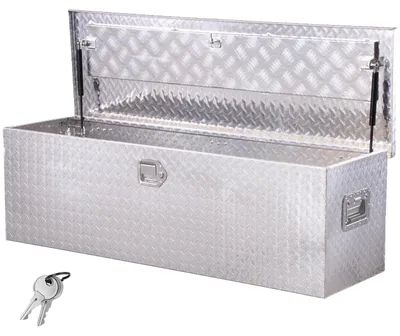 Immagine prodotto di VEVOR Cassetta Portautensili in Alluminio per Cassone di Camion, con Piastra Diamantata, Maniglia Laterale e Chiavi di Blocco, Organizzatore per Rimorchi, Camper, 1244,6 x 381 x 381 mm, Argento