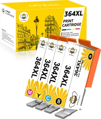 A box of CMYBabee 364XL print cartridges with four cartridges displayed in front.
