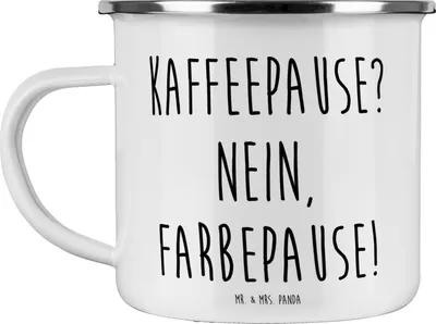 Produktbild von Mr. & Mrs. Panda Emailletasse Spruch Künstlerin Farbepause - Weiß - Geschenk, Humor, Emaille Tasse, Berufsliebe, Geschenke mit Herz, Teetasse, Pott, becher, Beruf, Haferl