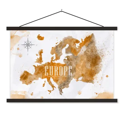 Obrázek produktu pro MuchoWow® Textilní plakát - Mapa světa - Evropa - barevné - 150x100cm - S černými lamelami