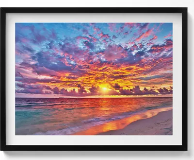 Produktbild von Sonnenuntergang über dem Meer– Wandbild mit Rahmen – Gerahmtes Bild  – Wanddekoration – 80x60 cm –  Schwarz Rahmen