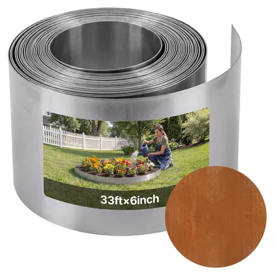 Obrázek produktu pro Trávníková hrana z cortenové oceli – ohraničení záhonů/hrana pro sekačku – 10 m x 15 cm – flexibilně ohýbatelná – odolná proti povětrnostním vlivům a s dlouhou životností – včetně rukavic – pro zahradní cestičky a záhony – rezavě hnědá