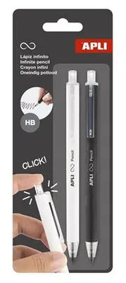 Obrázok produktu pre Ceruzka Infinite Click, biela a čierna, HB, stláčací mechanizmus, 2 ks, APLI 20064