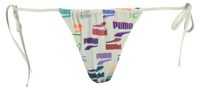 Obrázek produktu pro Puma Swim Damen Side Tie Tanga String Bikini Unterteil White Combo Logo Print bunt