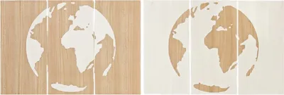 Produktbild von 2x 3-teiliges Set Holzbilder Weltkugel Bilder 2-fach sortiert Wandbilder