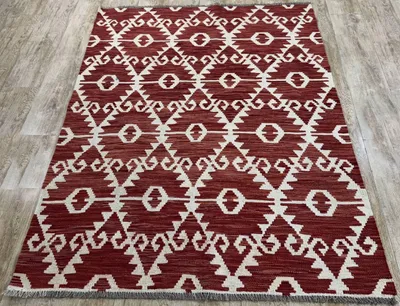 Produktbild von Teppich KELIM ORIGINAL | Farbe: Rot; Größe: 133x178 cm | strapazierfähig und leicht zu reinigen | Wohnzimmer | Schlafzimmer