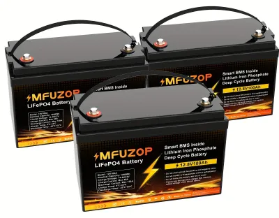 Image de Batterie lithium-ion - Batterie LiFePO4 - Batterie pour bateau - Batterie pour camping-car - Batterie pour voiture de golf - Sans entretien - 3 x 100 Ah, 12,8 V