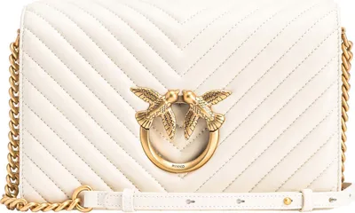 Produktbild von PINKO Leder Umhängetasche Schultertasche Love Click Classic Sheep Nappa Chevron White - Antique Gold creme