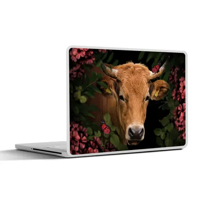 Produktbild von MuchoWow® Laptop Aufkleber Sticker Cover Kuh - Blumen - Tiere - Braun 31x22.5 cm - Laptop-Deko