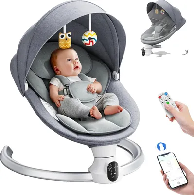 Obrázek produktu pro Elektrická dětská houpačka, nastavitelný úhel, Bluetooth hudba, světle šedá