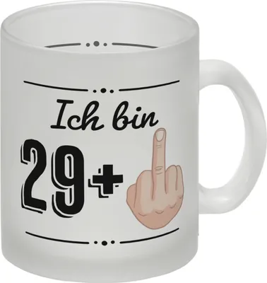 Produktbild von Glas Tasse für den 30. Geburtstag mit Motiv: Mittelfinger
