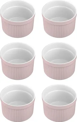 Zdjęcie produktu dla Intirilife 6-częściowy zestaw porcelanowych naczyń do sufletów Naczynie do pieczenia w kolorze jasnoróżowym z sufletem 7,8 x 4,6 cm Naczynie do pieczenia