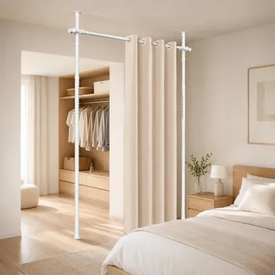 Immagine prodotto di Tenda divisoria, asta per tende senza foratura, colore bianco, dimensioni 122-320 cm (altezza) x 70-177 cm (larghezza)