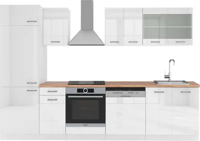 Produktbild von Vicco Küchenzeile R-Line, 300 cm , AP Eiche, Weiß Hochglanz/Weiß