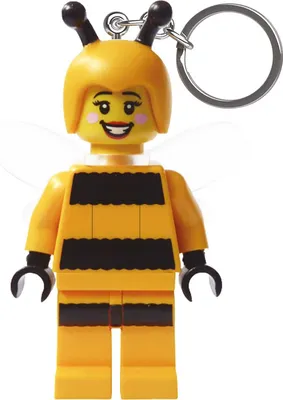 A LEGO minifigure keychain of a bee girl.
