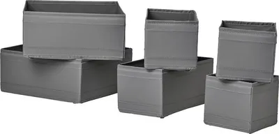 A set of grey fabric storage boxes.