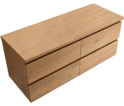 Produktbild von Badezimmerschrank Carole + Waschtischunterbau Navira Pro - 36 mm - Honigbuche - 140x51,6x46 cm