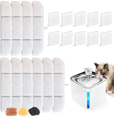 Zdjęcie produktu dla Filtry do fontanny dla kotów: 10 sztuk węgla aktywnego i 10 sztuk filtrów piankowych do fontanny o pojemności 2,5 l