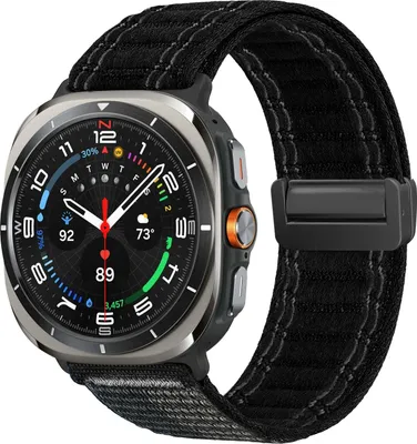 Produktbild von Smartwatch Armband für Samsung Galaxy Watch Ultra 47mm Nylon Textil Band Ersatzband Wechselband Magnetverschluss flexibel atmungsaktiv Schwarz