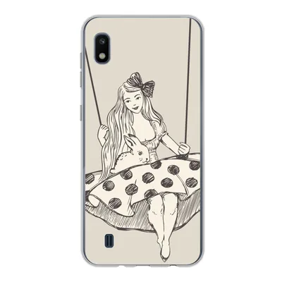 Produktbild von MuchoWow® Handyhülle Schutzhülle Hülle für Samsung Galaxy A10 Mädchen in gepunktetem Kleid mit Kaninchen Silikon Softcase Handy Hülle - Schutzhülle