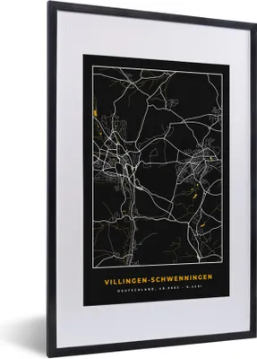 Produktbild von MuchoWow® Gerahmtes Poster Schwarz und Gold - Stadtplan - Villingen Schwenningen - Deutschland - Karte 40x60 cm - Poster mit Schwarzem Bilderrahmen Wandposter Rahmen Foto Bilder - Poster in Rahmen