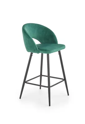 Produktbild von Barhocker H-96 48x89x49 cm gepolstert Fußstütze Rückenlehne Küche Dunkelgrün