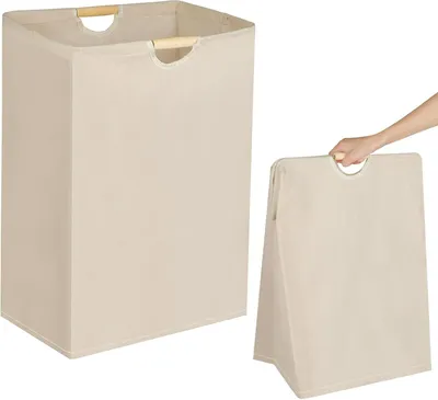 Zdjęcie produktu dla Składany Kosz na Pranie 60 L, Duża Torba na Pranie, Kosz do Przechowywania, 40 x 53 x 27 cm, Bawełna i Len