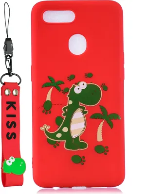 Produktbild von Für OPPO A7 Cartoon Lovely Coloured Painted Soft TPU Rückenbezug rutschfest Full Protective Case mit Lanyard rot