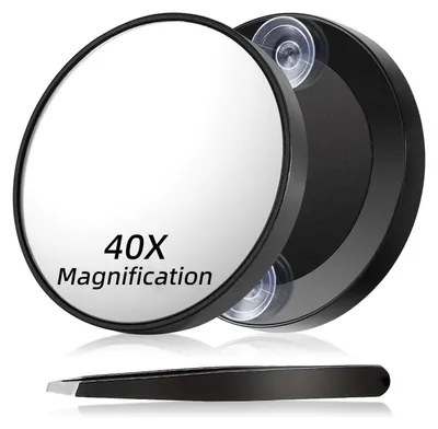 Produktbild von Vergrößerungsspiegel 40-fach - Mit 2 Saugnäpfen und Pinzette - Für Make-up und Augenbrauenzupfen - Schwarz 8,8 cm