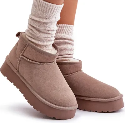 Zdjęcie produktu dla Modne Zamszowe Niskie Śniegowce Khaki Nucca 40