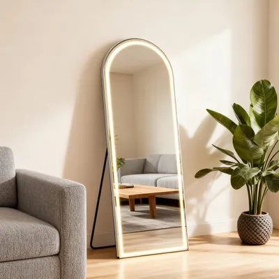 Produktbild von Spiegel Bogenspiegel Ankleidespiegel LED-Spiegel Standspiegel Ganzkörperspiegel großer Spiegel Silber 160*50cm【GXJ69】