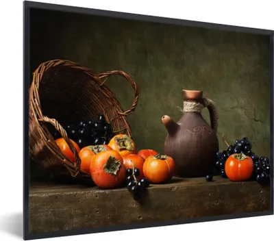 Produktbild von MuchoWow® Gerahmtes Poster Rustikal - Obst - Korb - Stilleben 80x60 cm - Poster mit Schwarzem Bilderrahmen Wandposter Rahmen Foto Bilder - Schwarzem - Mit Gestell