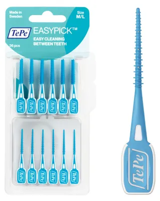 Produktbild von TePe EasyPick Dental Picks, blau, ISO-Größe M-L, 36 Stück, für effiziente Zahnreinigung