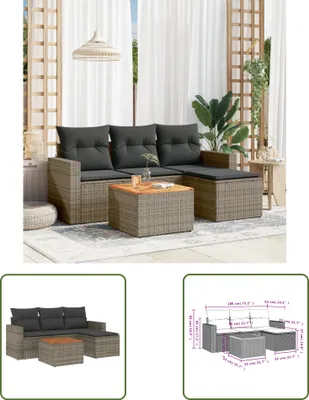 Produktbild von The Living Store 5-tlg. Garten-Sofagarnitur mit Kissen Grau Poly Rattan