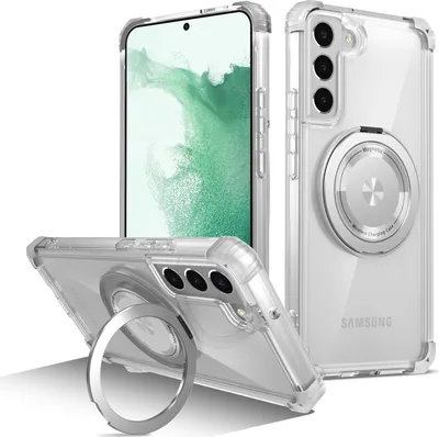 Immagine prodotto di Custodia per cellulare per Samsung Galaxy S22+ 5G Supporto ad anello magnetico compatibile con la protezione militare Magsafe Cover Trasparente