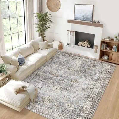 Obrázek produktu pro Geometrický koberec – obdélníkový koberec do obývacího pokoje – 100 % polyester – lze prát v pračce – protiskluzová gumová spodní strana – modrá barva – rozměry 160 × 230 cm