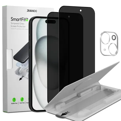 Zdjęcie produktu dla 2-pak iPhone 15 Szkło ochronne na ekran Privacy & 1-pak ochrona obiektywu - Szkło hartowane | [Automatyczna instalacja] - Bez bąbelków