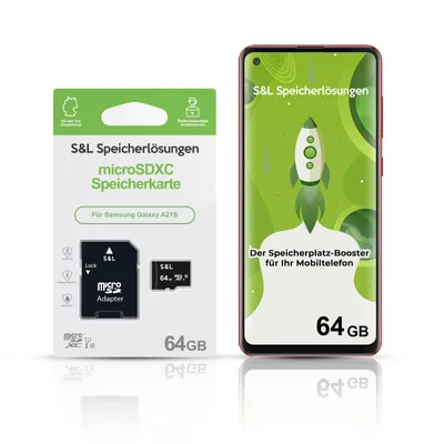 Produktbild von microSD Speicherkarte S&L für Samsung Galaxy A21S - Speicherkapazität: 64 GB