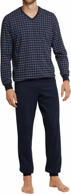 Produktbild von Schiesser Dark Sapphire Pyjama dunkelblaues Karomuster