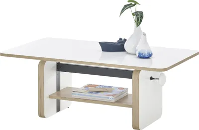 Produktbild von Couchtisch >Astana< höhenverstellbar, weiß, Artisan Eiche Nachbildung - 110x41/57x65cm (BxHxT)